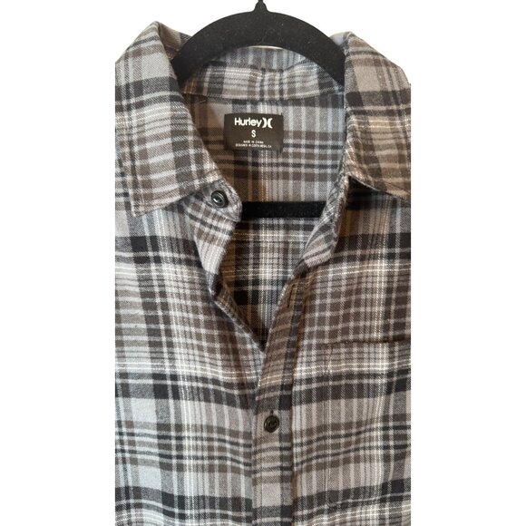 NWT Hurley Small Gray & Black Plaid Button-Up Long Sleeve Shirt - Picture 8 of 15